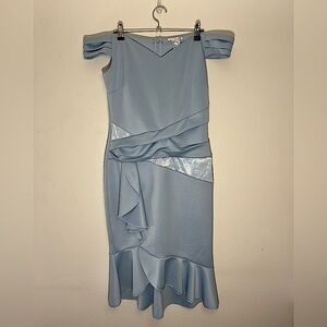 Venus Off the Shoulder Baby Blue Cocktail Dress with Ruffles